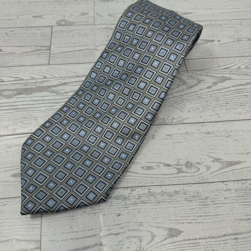 Donald J Trump‎ Signature Collection Mens Silk Necktie Geometric Blue Silver